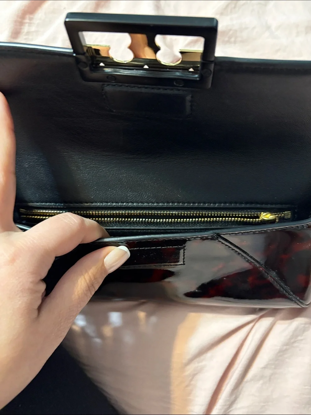 Tory Burch Tortoiseshell Patent Envelope Clutch in Brown and Black